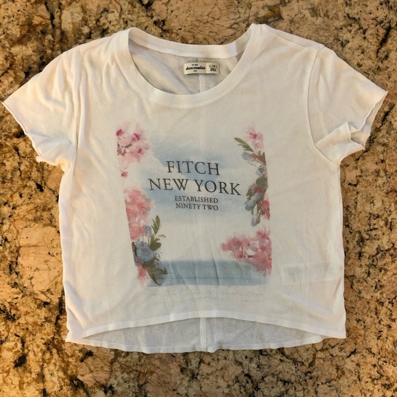 abercrombie kids🌸floral screen print silver tone sparkle logo white tee L / 14 - Picture 1 of 6